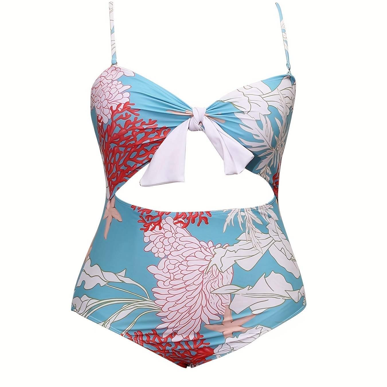 Coral Print Cut Out One Piece Swimsuit