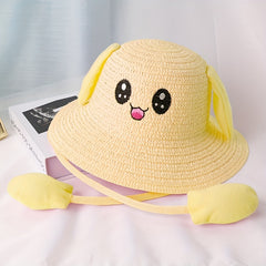 Bunny Ear Straw Hat Sun Protection for Girls