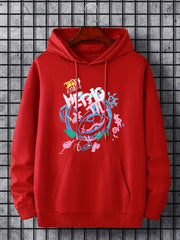 Men's Graffiti Bear Graphic Hoodie Casual Drawstring Hooded Sweatshirt