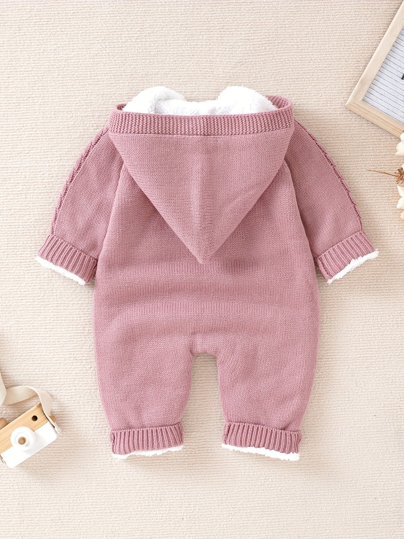 Newborn Knitted Hooded Jumpsuit with Cashmere