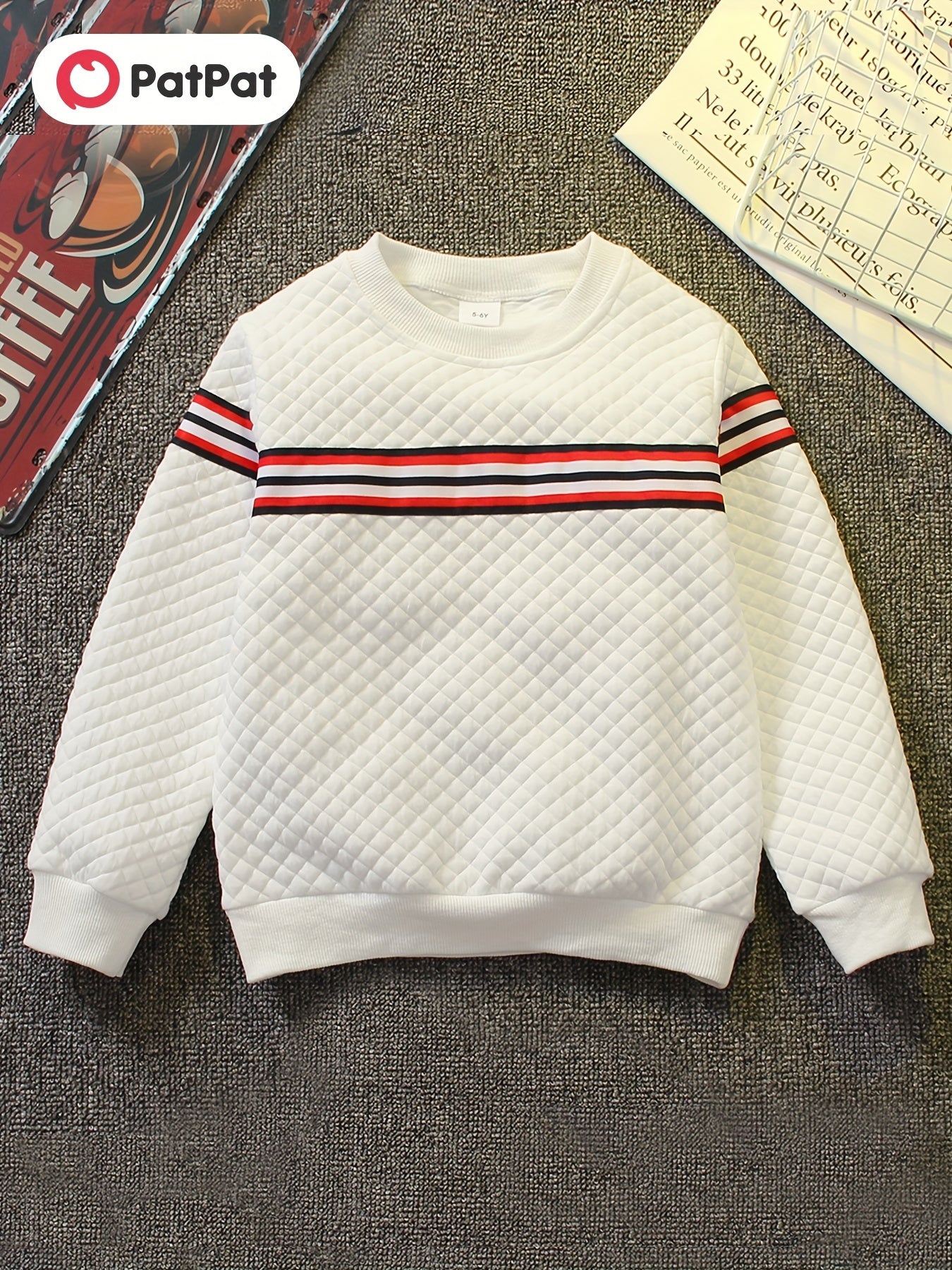 Boys Striped Textured Pullover Sweatshirt Crew Neck Tops