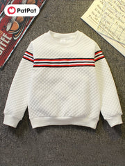 Boys Striped Textured Pullover Sweatshirt Crew Neck Tops