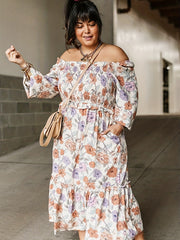 Women's Plus Floral Lantern Sleeve Square Neck Dress