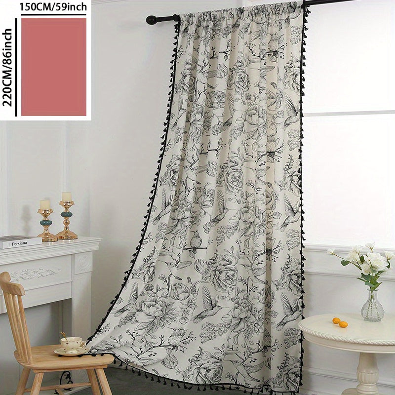 French Retro Bird Curtain Semi-shading Rod Pocket Curtains