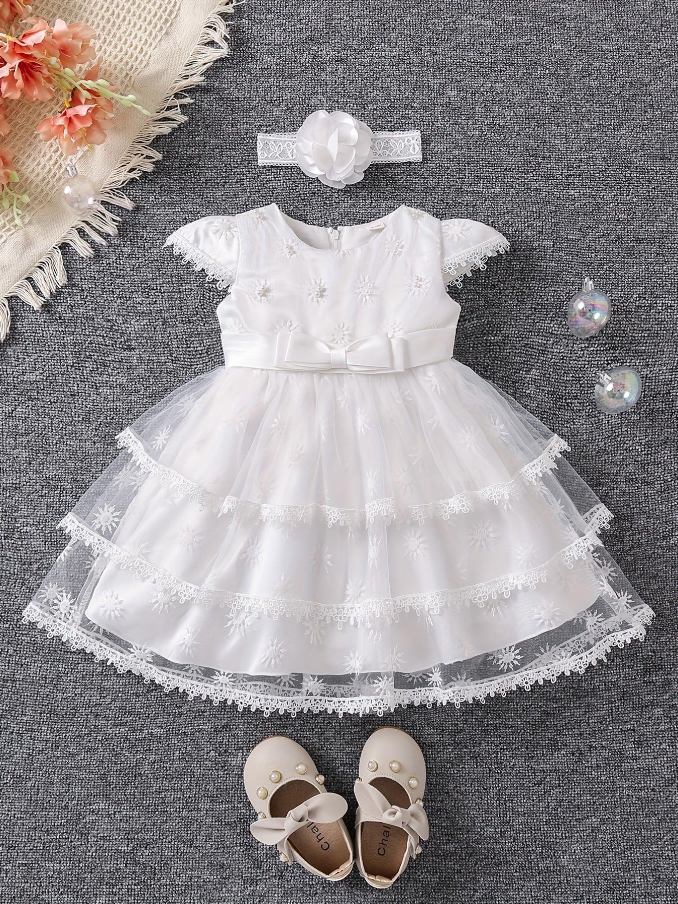 Baby Girl Casual Dress Fluter Sleeve Layered Belted Tutu Dress