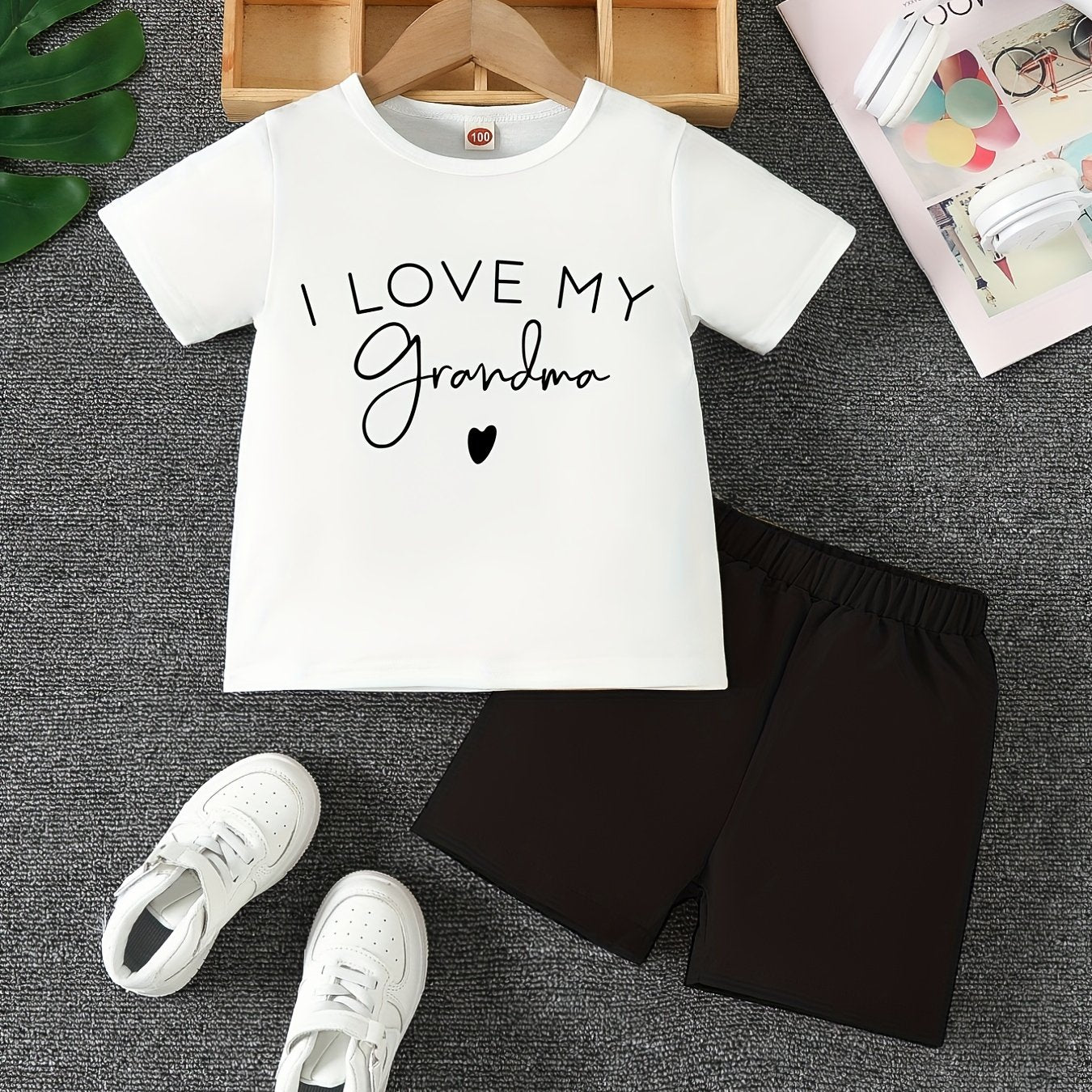 Boy's 2pcs T shirt & Shorts Set Letter Cartoon Print Top Casual Outfits