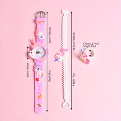 Pony Girls' Watch 3pcs Set 3D Cartoon Pony Girls' Watch Soft Silicon Strap