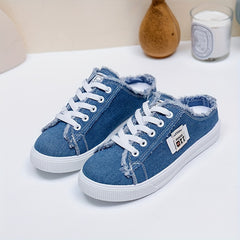 Women's Letter Patched Canvas Mules Sneakers