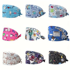 Cartoon Print Work Cap Adjustable Scrub Cap Unisex Working Hats