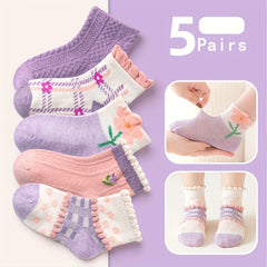 Girls Floral Ankle Socks for Kids - Breathable & Comfortable