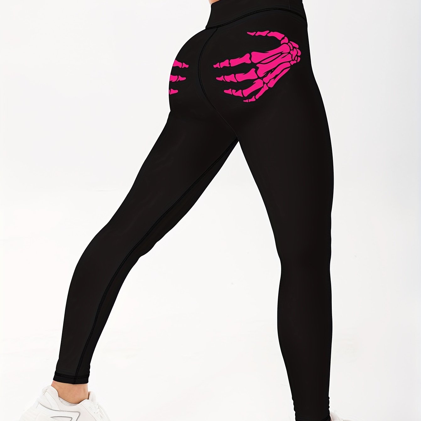 Skeleton Hands Print Sports Leggings High Stretch Workout Pants