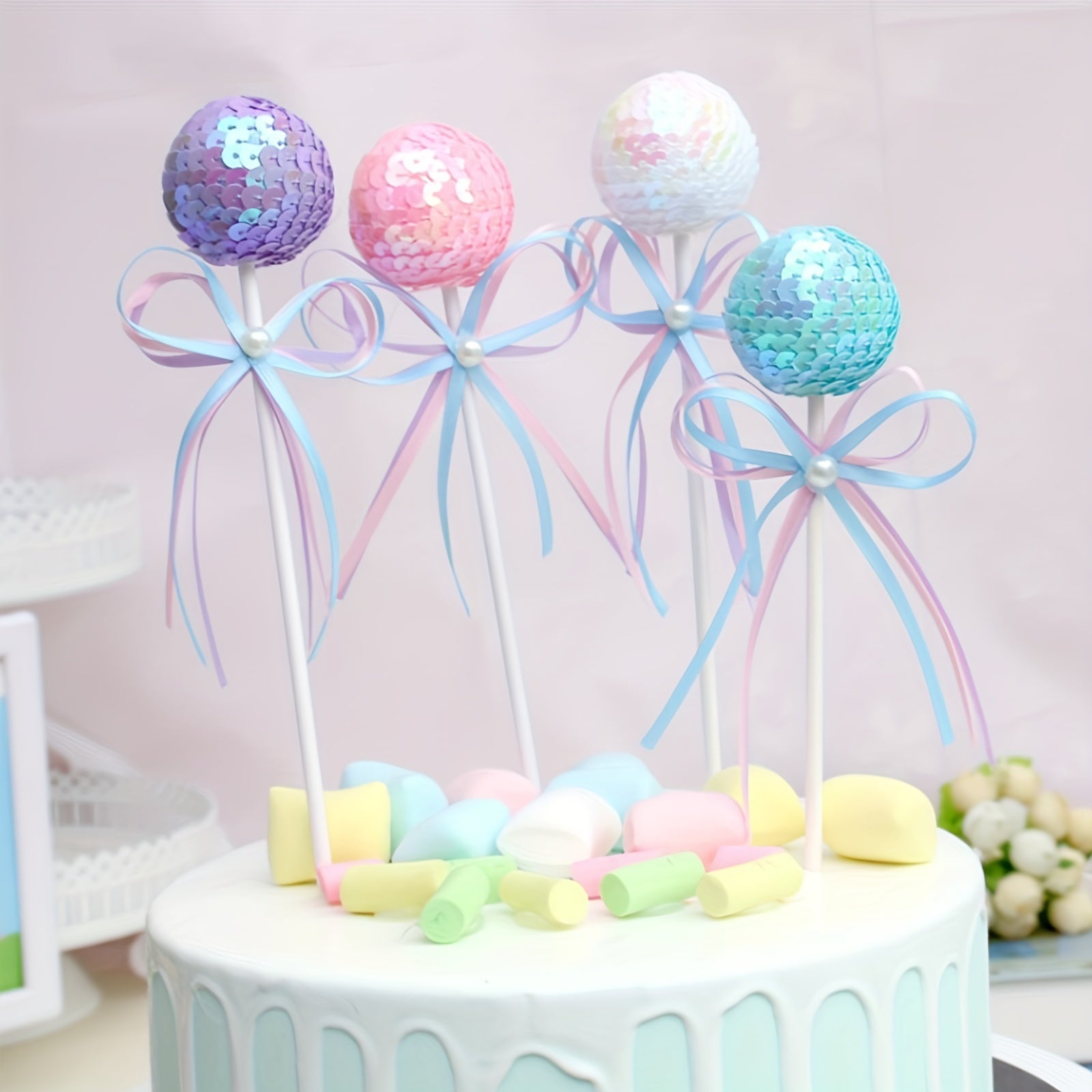 1pc Party Sequin Baking Balloons Cake Topper Happy Birthday Decorations