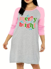 Star Slogan Print Raglan Sleeve Sleep Dress