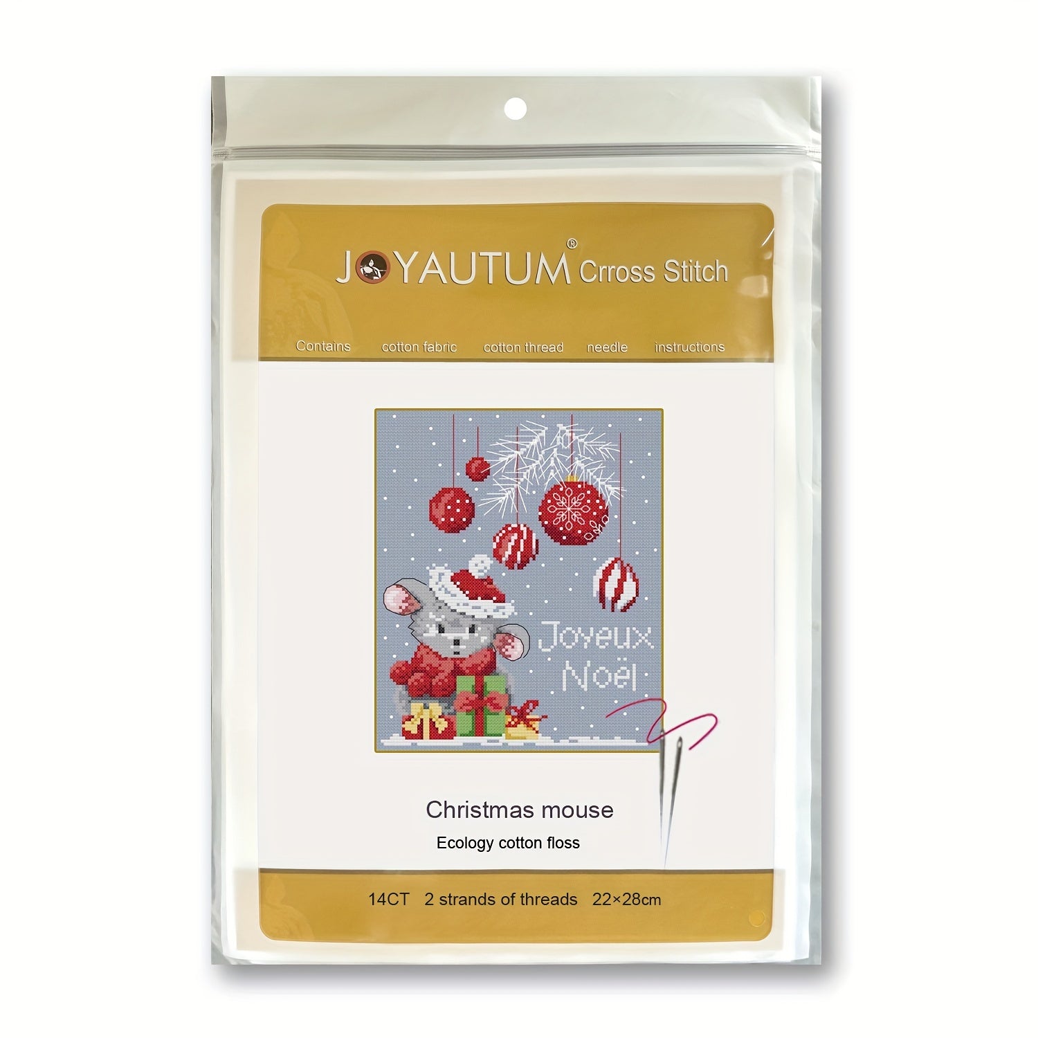 Christmas Mouse DIY Cross Stitch Kit w/ Embroidery Thread Needles Printed Cloth
