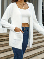 Fuzzy Mid Length Knit Cardigan Long Sleeve Sweater