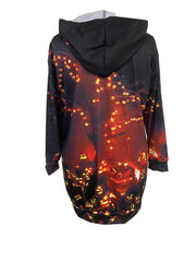 Halloween Casual Dress Women's Plus Graphic Print Long Sleeve Mini Hoo
