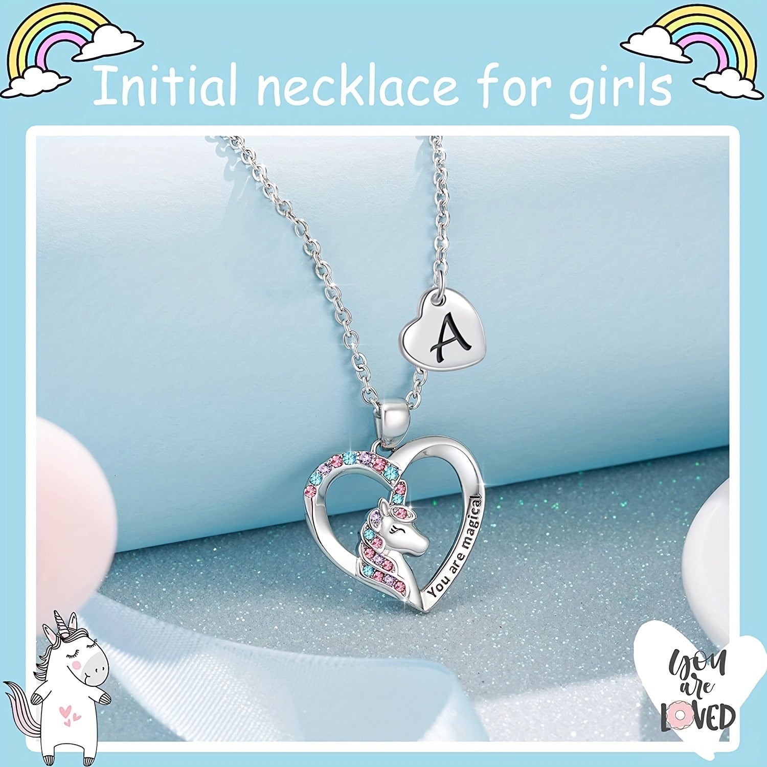 Heart Unicorn Pendant Necklace for Girls