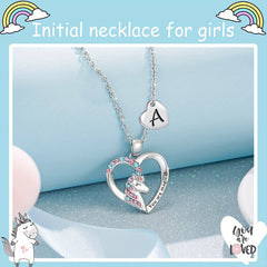 Heart Unicorn Pendant Necklace for Girls