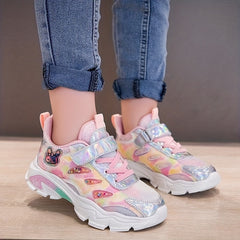 Girls' Running Shoes with Hook and Loop Fastener Comfy Anti-Skid Sneakers