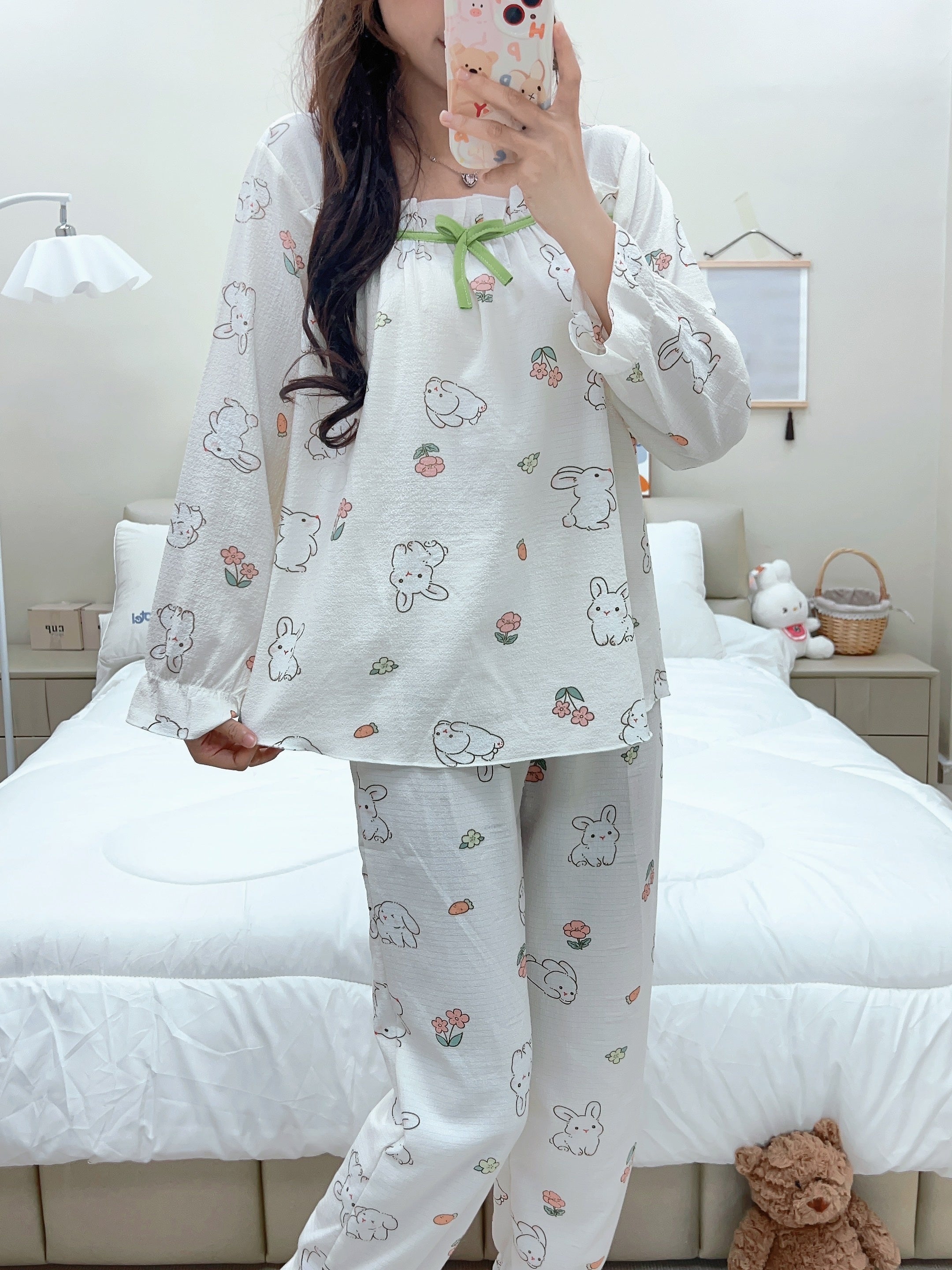 Rabbit Print Pajama Set Women's Sleepwear