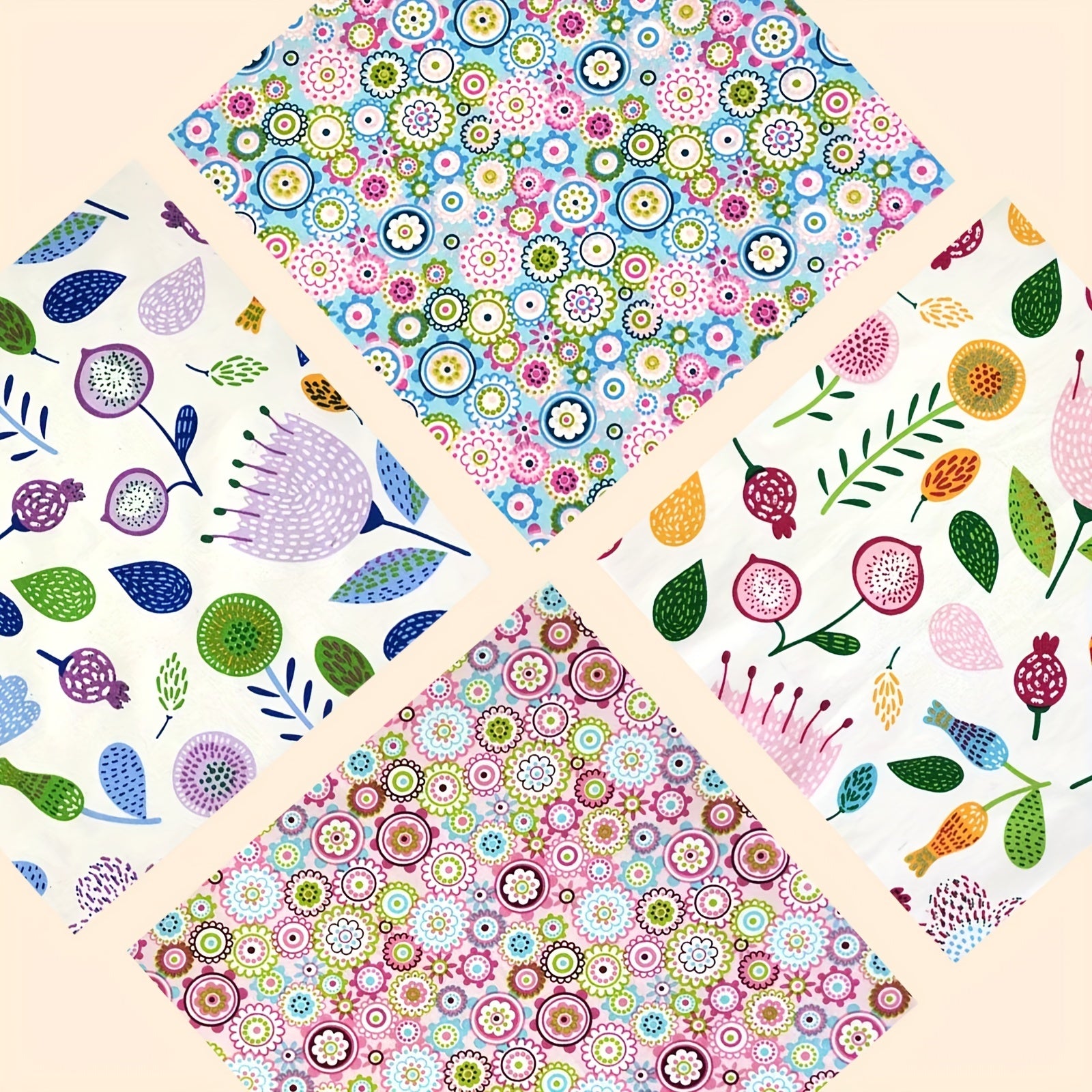 4pcs Fat Quarters Cotton Floral Pattern Quilting Fabric Sheets