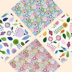 4pcs Fat Quarters Cotton Floral Pattern Quilting Fabric Sheets