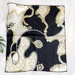 Vintage Chain Print Square Scarf Satin Bandana Silk Head Wrap