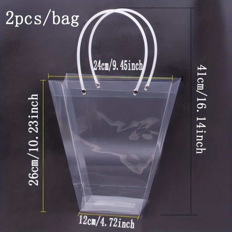 2pcs Transparent Trapezoidal Flower Net Red Handbag Bouquet Plastic Handbag