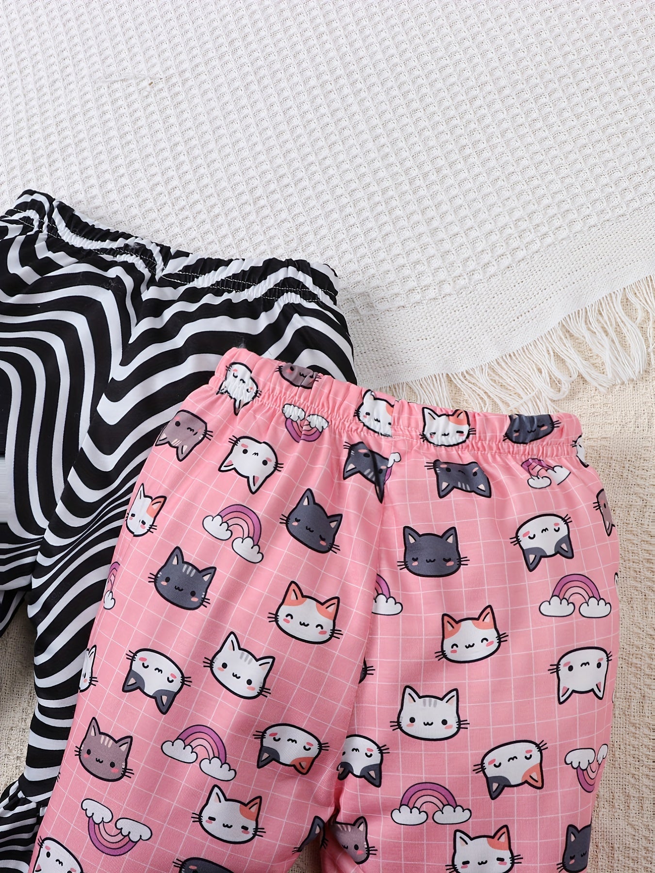 Baby Girls Water Ripple & Cartoon Cat Flared Trousers 2pcs