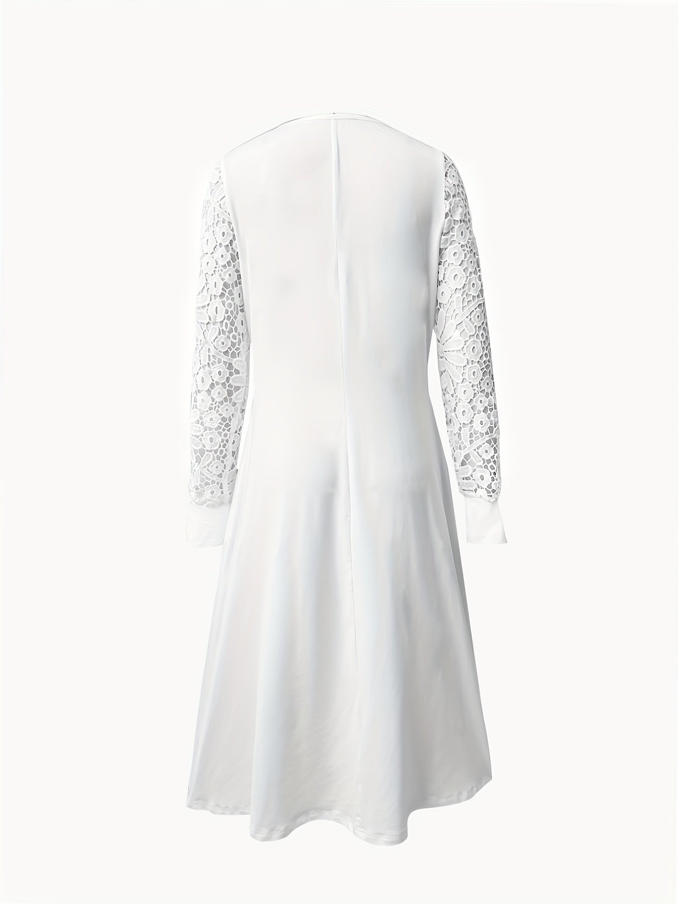 Contrast Lace Tucked Dress Casual Button Front Dress