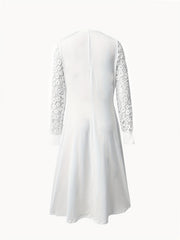 Contrast Lace Tucked Dress Casual Button Front Dress