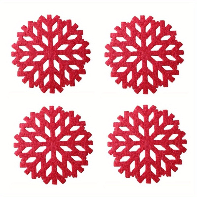8pcs Round Christmas Mat Snowflake Felt Coaster Placemat