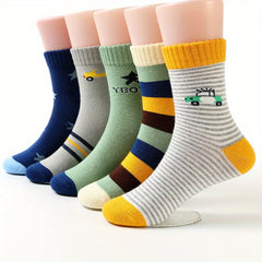 5 Pairs Boys Kids Cartoon Crew Socks Spring Autumn