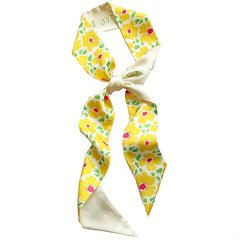 Yellow Floral Print Skinny Scarf Head Hair Ribbon Handbag Wrap Neckerchief