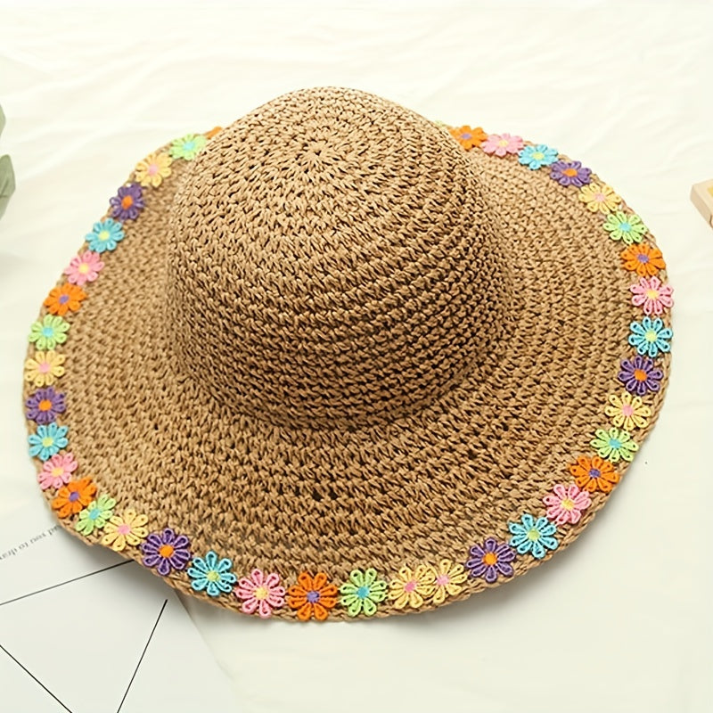 Boho Sun Hat Wide Brim Foldable Straw Bucket Hat