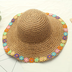 Boho Sun Hat Wide Brim Foldable Straw Bucket Hat