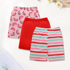 3pcs Toddler Girls Fruit Striped Print Shorts Set