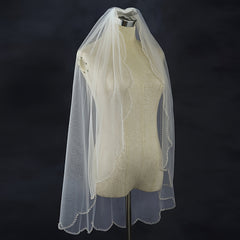 Hand Beaded Bridal Veil with Pearls Wedding Veil Fingertip Length
