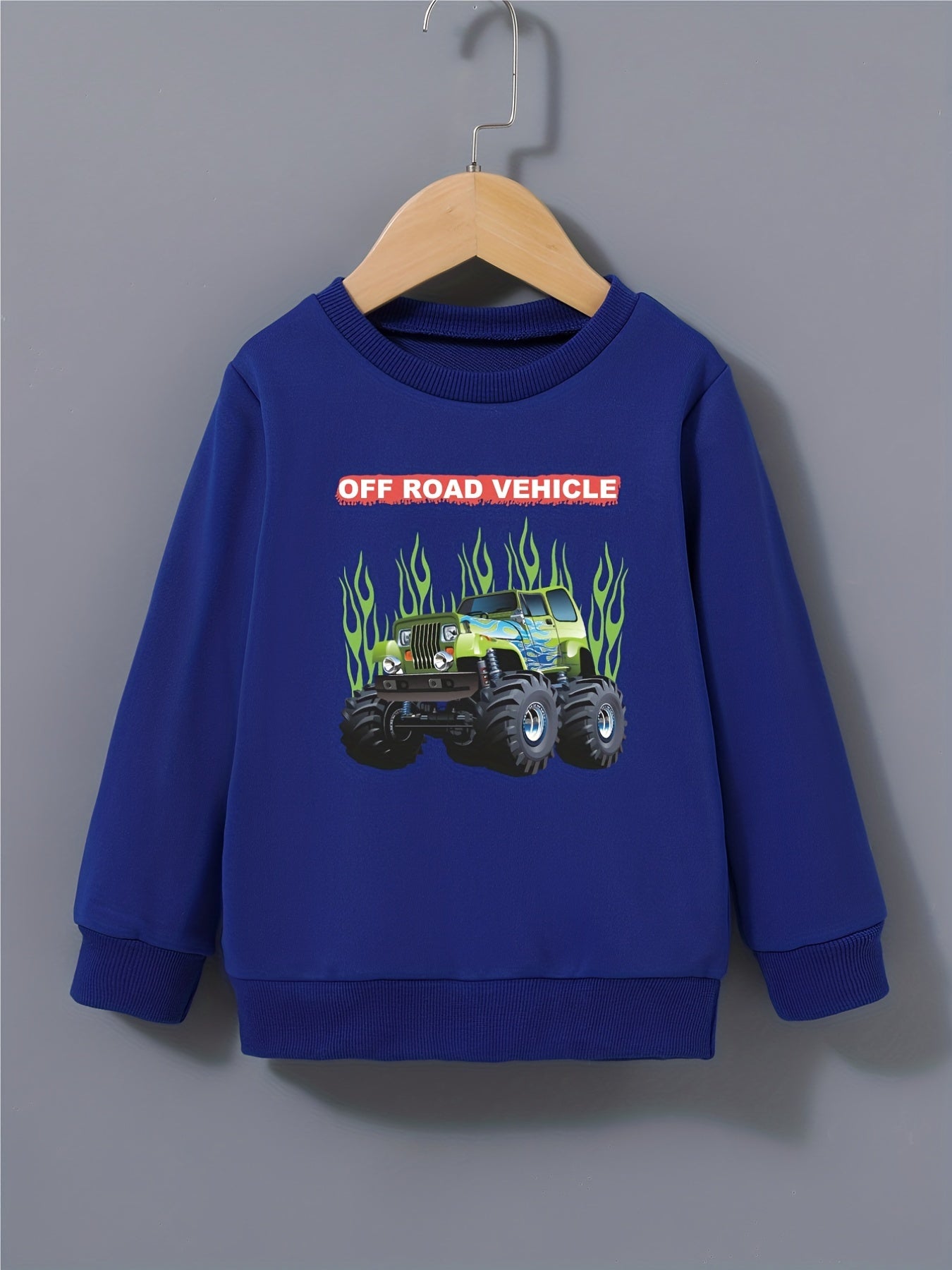 Flame Off road Vehicle Print Boys Casual Pullover Sweatshirt