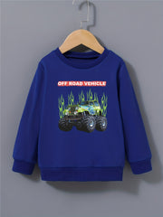 Flame Off road Vehicle Print Boys Casual Pullover Sweatshirt