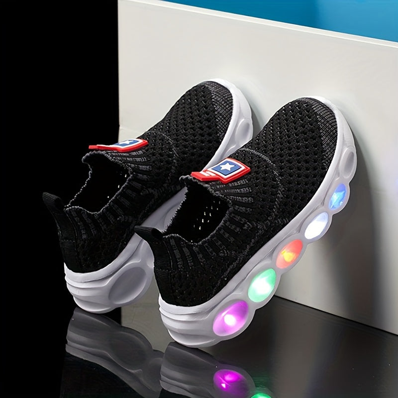 Boy's Woven Knit Slip On LED Light Up Sock Shoes