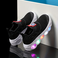 Boy's Woven Knit Slip On LED Light Up Sock Shoes