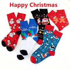 5 Pairs Christmas Print Socks Women's Mid Tube Stockings & Hosiery
