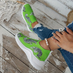 Leopard Print Sock Shoes Low Top Sneakers Casual Running Shoes