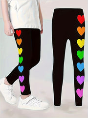 Girls Heart Graphic Leggings Comfy & Casual Pants For Sports Yoga