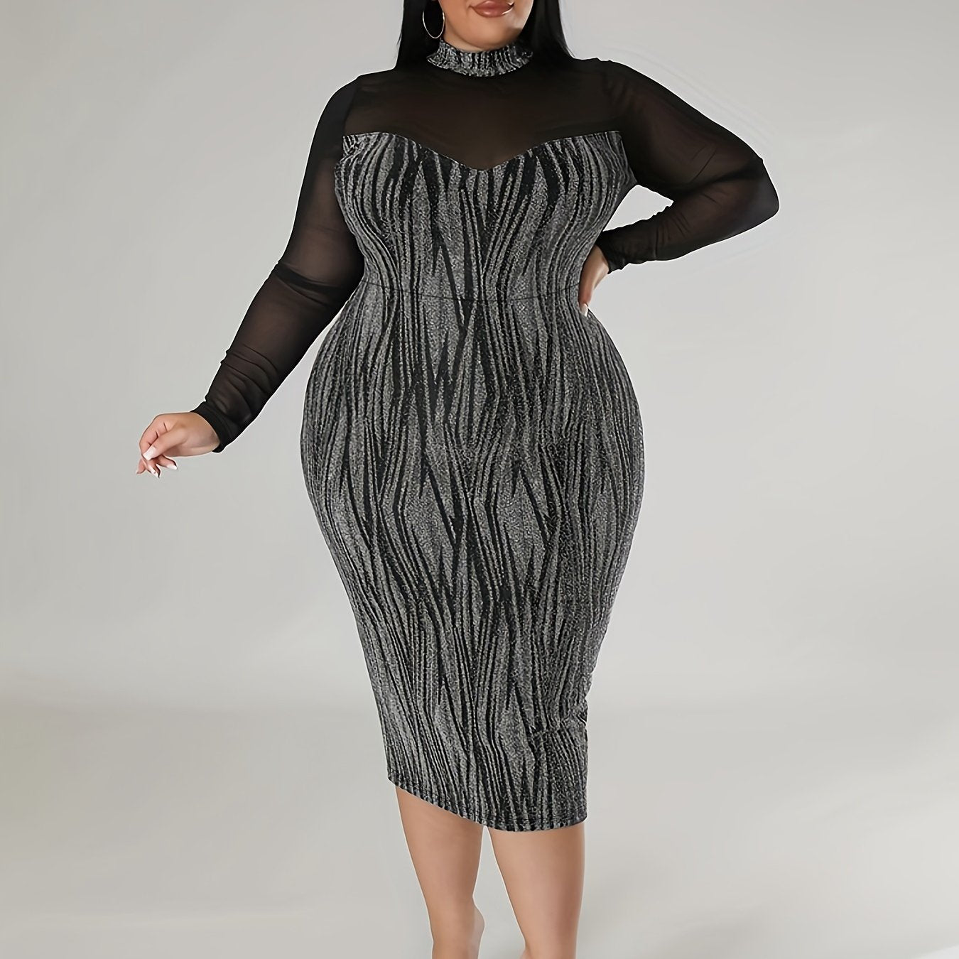 Geometric Print Mesh Bodycon Dress