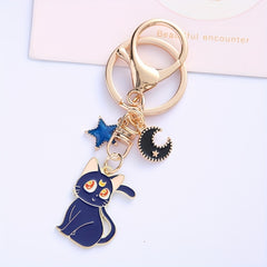 Anime Keychain for Girls, 12 Cat Moon and Pentagram Designs