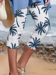 Plant Print Capris Leggings for Women