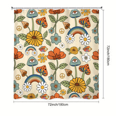Boho Mushroom Shower Curtain Retro Flowers Bathroom Decor Yellow Orange Floral