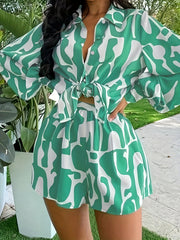 Casual Button Front Shirt & Shorts Set